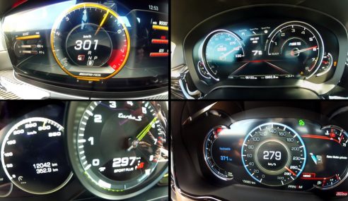 BMW M5 vs AMG E63 S vs Panamera Turbo S vs CTS-V อัตราเร่งจาก 0-300 กม./ชม. ใครจะดีกว่ากัน