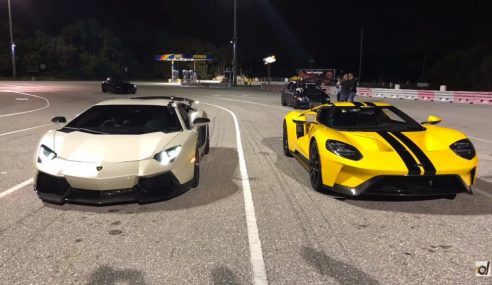 คู่หยุดโลกกลับมาอีกครั้ง ซึ่งงานนี้ Ford GT ขอดวลตัวต่อตัวกับ Lamborghini Aventador ที่ซัดกันตาต่อตา