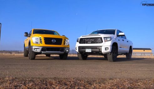 จับกระบะไซส์ใหญ่ มาประลองความเร็วกัน ระหว่าง Nissan Titan และ Toyota Tundra TRD Pro