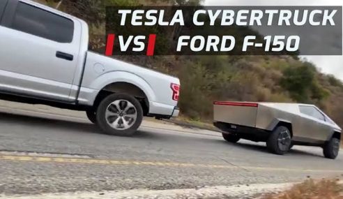 ถึงจะแปลกแต่ของจริง กับพลังมหาศาลของ Cybertruck ที่กระชาก F-150 จนแพ้ย่อยยับ